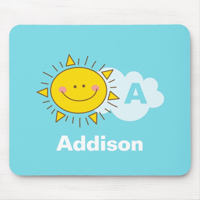Cute Kawaii Happy Sunshine Monogram Add Your Name Mouse Pad (Front)