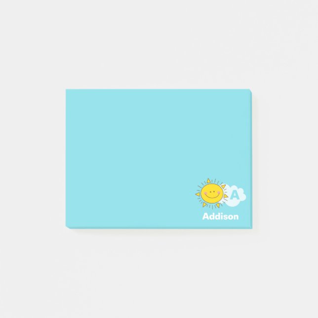 Cute Kawaii Happy Sunshine Monogram Add Your Name Post-it Notes (Front)