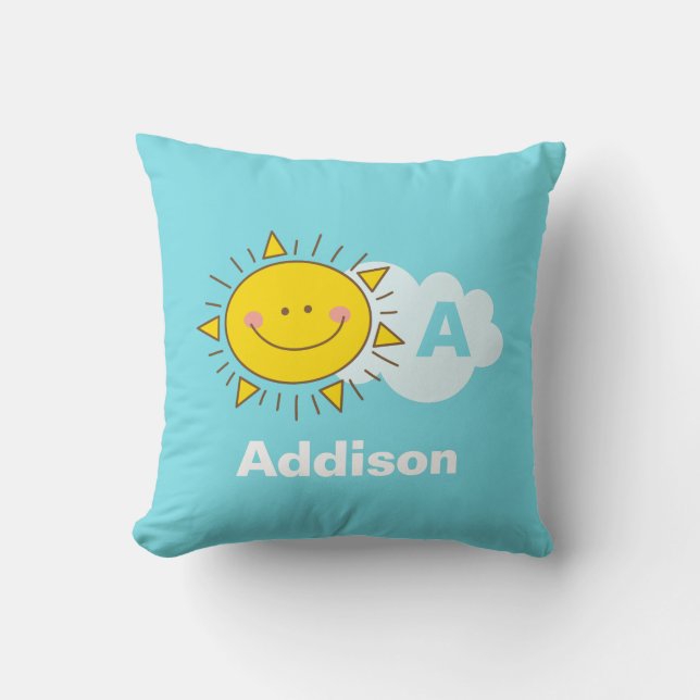 Cute Kawaii Happy Sunshine Monogram Baby Nursery Cushion (Front)