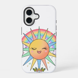 Cute Kawaii Happy Sunshine Rainbow Pastel Summer iPhone 16 Case