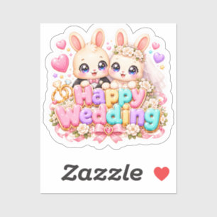 Cute Kawaii Happy Wedding Bunny Couple Pastel Pink