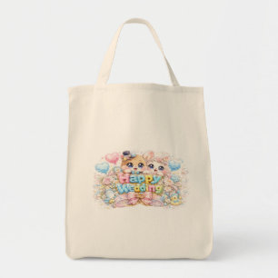 Cute Kawaii Happy Wedding Couple Animals Pastel Pi Tote Bag
