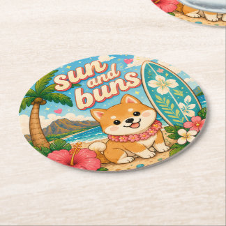 cute kawaii hawaii  round paper coaster
