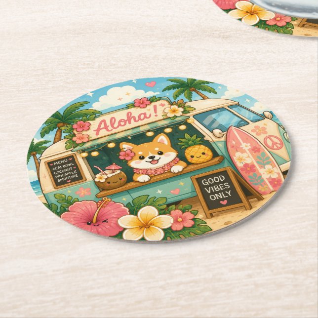 cute kawaii hawaii  round paper coaster (Angled)