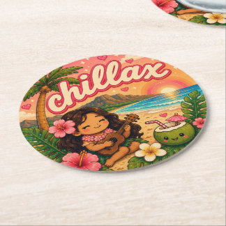 cute kawaii hawaii  round paper coaster
