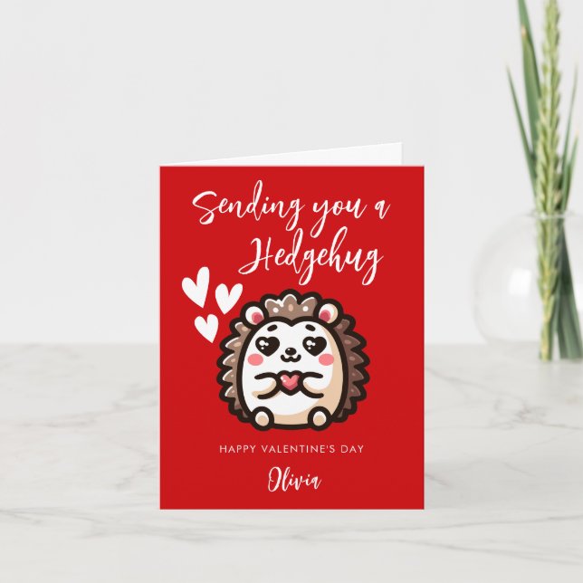 Cute Kawaii Hedgehog Pun Valentine's Day Card (Front)
