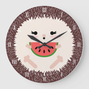 Cute Kawaii Hedgehog & Watermelon Large Clock