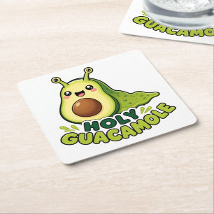 Cute Kawaii Holy Guacamole Avocado Slug Cartoon Square Paper Coaster