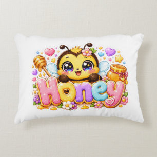 Cute Kawaii Honey Bee Name Pastel Pink Sparkling B Decorative Cushion