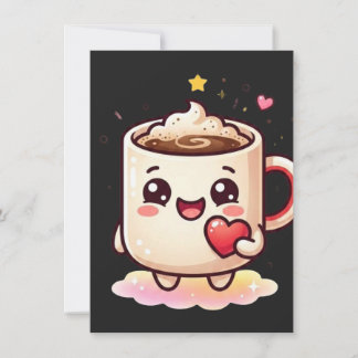 Cute Kawaii Hot Chocolate Mug with Heart Vector Il Card