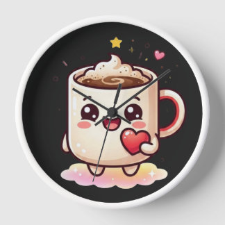 Cute Kawaii Hot Chocolate Mug with Heart Vector Il Clock