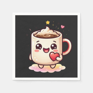 Cute Kawaii Hot Chocolate Mug with Heart Vector Il Napkin