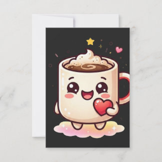 Cute Kawaii Hot Chocolate Mug with Heart Vector Il Thank You Card