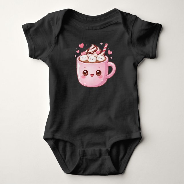 Cute Kawaii Hot Chocolate Mug with Marshmallows Baby Bodysuit (Front)
