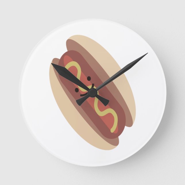 Cute Kawaii Hot Dog Round Clock (Front)