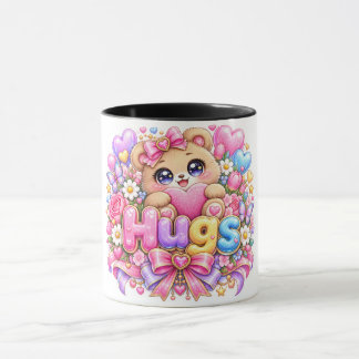 Cute Kawaii Hugs Teddy Bear Pastel Pink Floral Lov Mug