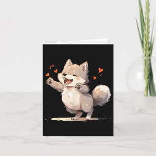 Cute Kawaii Husky Dog Holding Heart Happy Valentin Card
