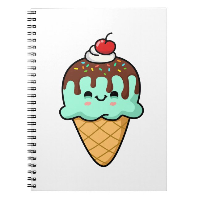 Cute Kawaii Ice Cream Cone Notebook (Front)