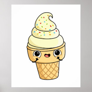 Cute Kawaii Ice Cream Cone Poster