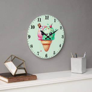 Cute Kawaii ice cream  Large Clock