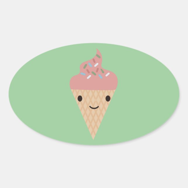Cute Kawaii Ice Cream Oval Sticker (Front)