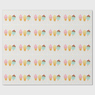 Cute Kawaii Ice Cream Party Wrapping Paper