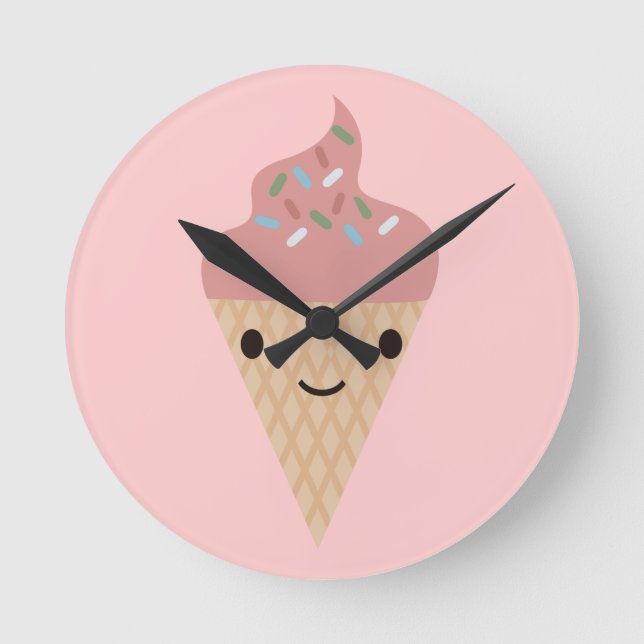 Cute Kawaii Ice Cream Round Clock (Front)