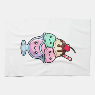 Cute Kawaii Ice Cream Sundae Tea Towel