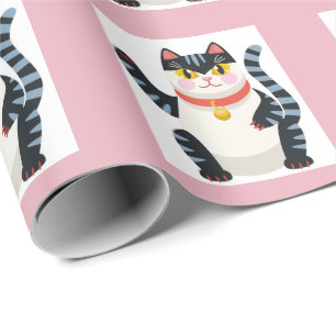 Cute Kawaii Japanese Aesthetic Cat Wrapping Paper 