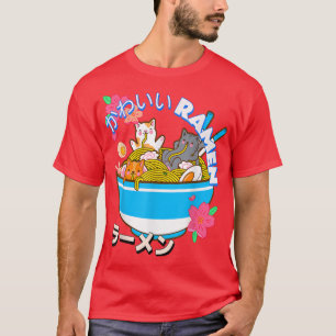 Cute Kawaii Japanese Cat Ramen Bowl Neko Noodles  T-Shirt