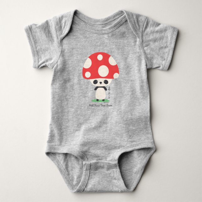 Cute Kawaii Japanese Kinoko Mushroom Panda  Baby Bodysuit (Front)