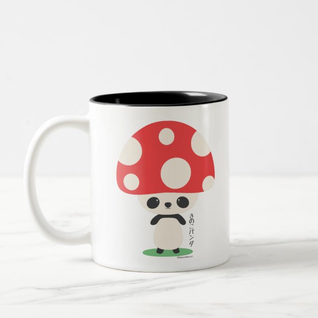 Cute Kawaii Japanese Kinoko Mushroom Panda Two-Tone Coffee Mug (Left)