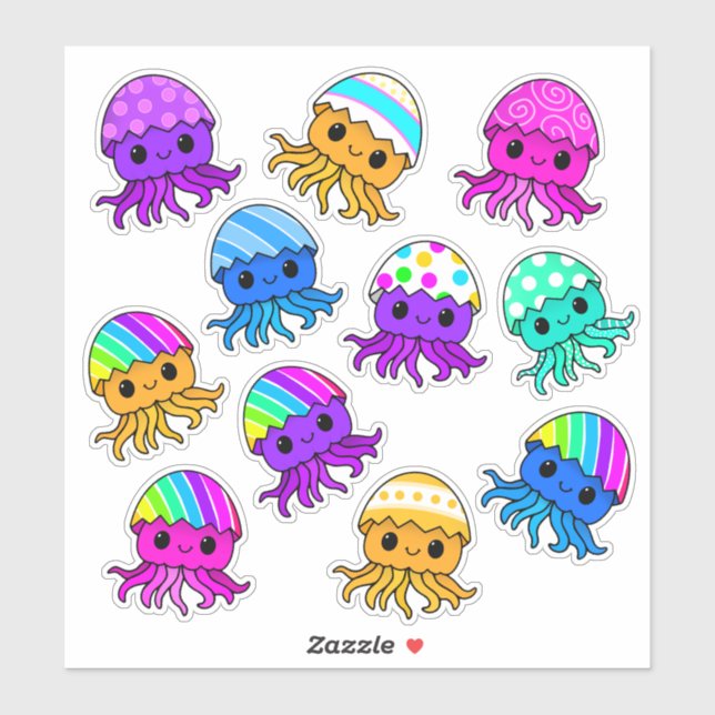 Cute Kawaii Jellyfish, Easter Egg, Sticker Sheet (Sheet)