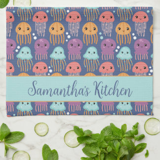 Cute Kawaii Jellyfish Personalised Tea Towel