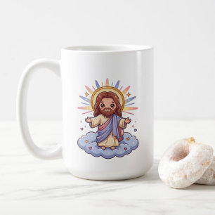 Cute Kawaii Jesus on Cloud Christian Faith Illus Coffee Mug