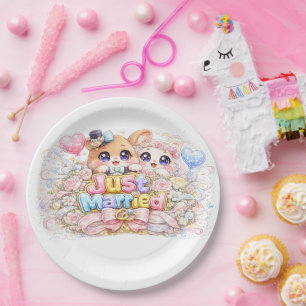 Cute Kawaii Just Married Couple Animals Pastel Pin Paper Plate