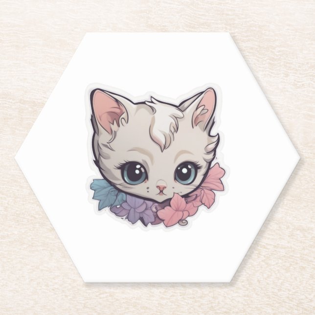 Cute Kawaii Kitten  1 Paper Coaster (Front)