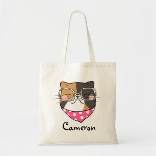 Cute Kawaii Kitten Cat Face With Eyeglasses   Tote Bag