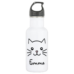 Cute Kawaii Kitten Cat Face With Pink Heart Nose 532 Ml Water Bottle