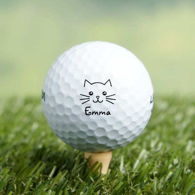 Cute Kawaii Kitten Cat Face With Pink Heart Nose Golf Balls (Insitu Tee)