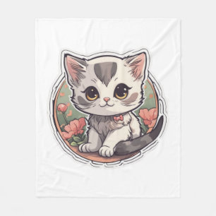 Cute Kawaii Kitten   Fleece Blanket