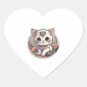 Cute Kawaii Kitten   Heart Sticker