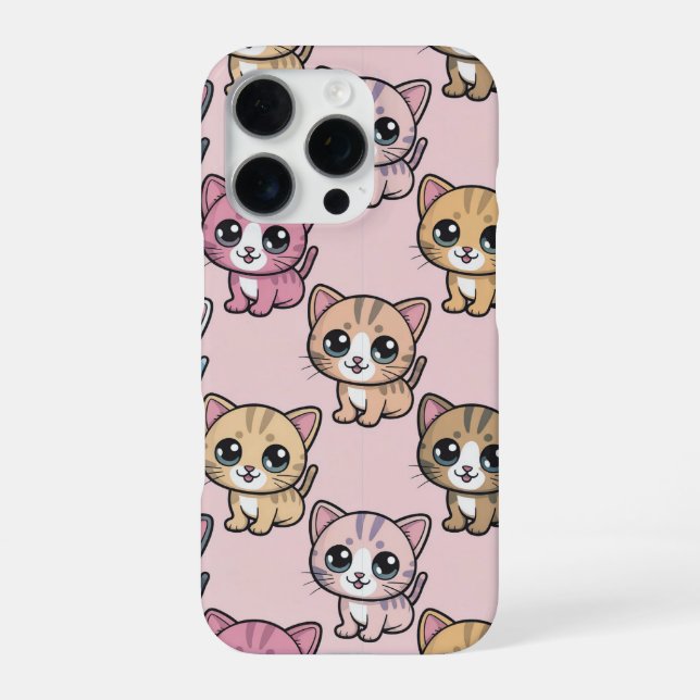 "Cute Kawaii Kitten Pattern iPhone 16 Pro Case. iPhone Case (Back)