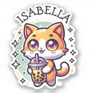 Cute Kawaii Kitten with Bubble Tea Personalised