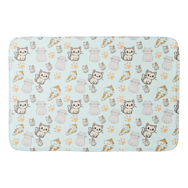Cute Kawaii Kittens & Paws Pattern Bath mat  (Front)