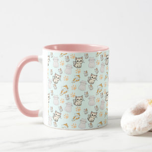 Cute Kawaii Kittens & Paws Pattern Coffee Mug