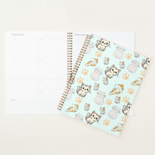 Cute Kawaii Kittens & Paws Pattern Planner 