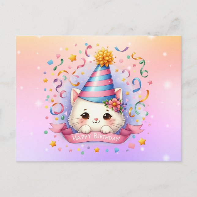 Cute  Kawaii Kitty Cat Birthday Greeting PostCard (Front)