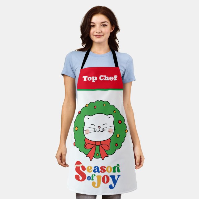 Cute Kawaii Kitty Cat Christmas Season of Joy Apron (Worn)