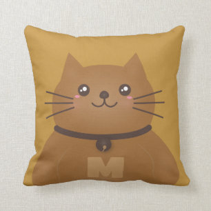 Cute Kawaii Kitty Cat Lover Whimsical Monogram Cushion